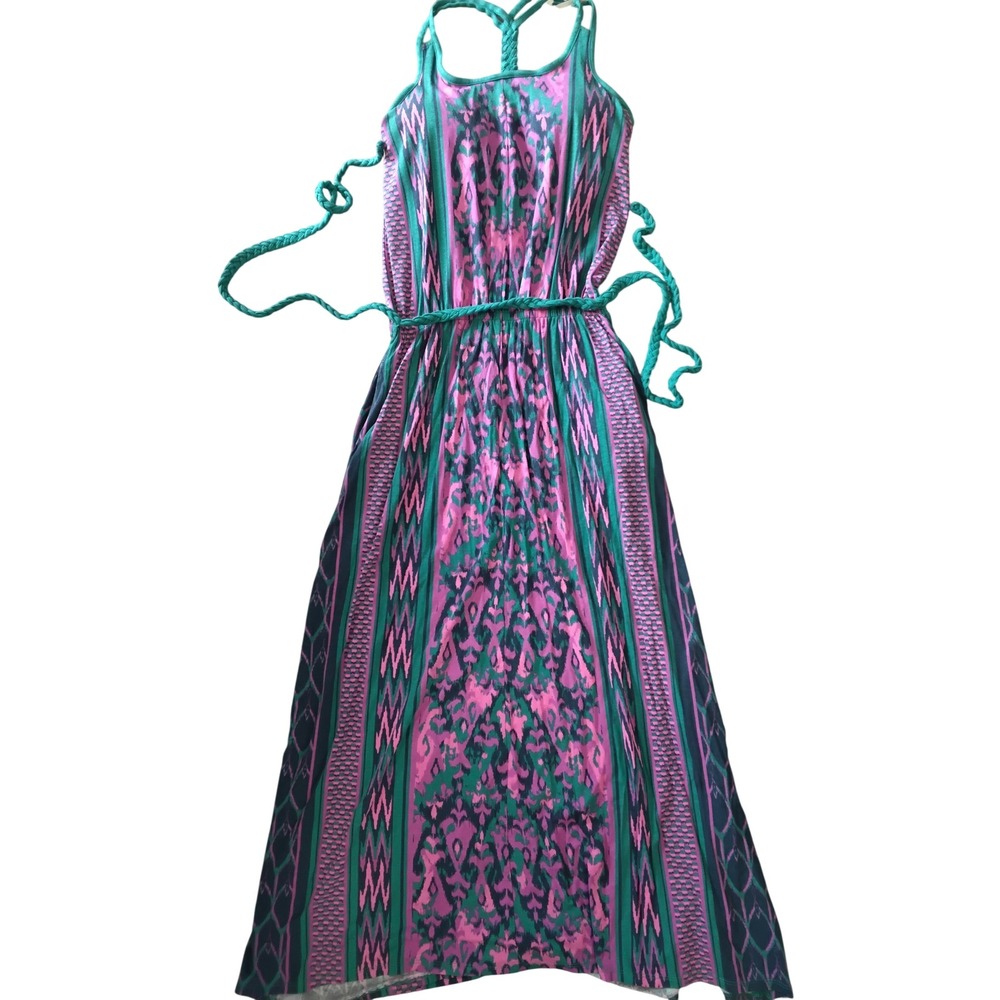 The North Face Womens Pink Teal Tribal Ikat Braided Strap Maxi Dress XS
